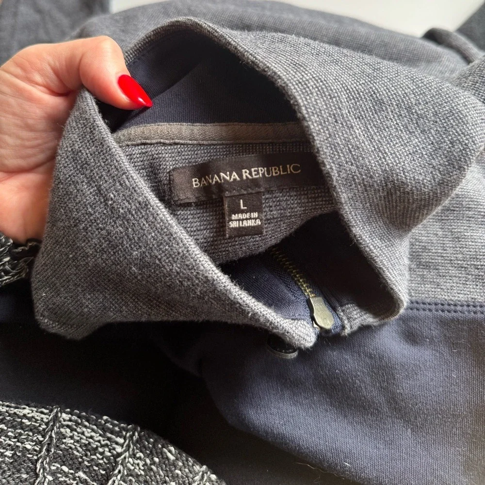 Banana Republic Men's 100% Cotton Striped Preppy Casualcore Quarter Zip, Size L‎